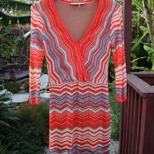 Trina Turk Orange & Blue Chevron Print Dress